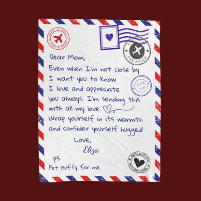 Dear Mom | Personalized Airmail | Add a PS | Velveteen Plush OR Sherpa Blanket